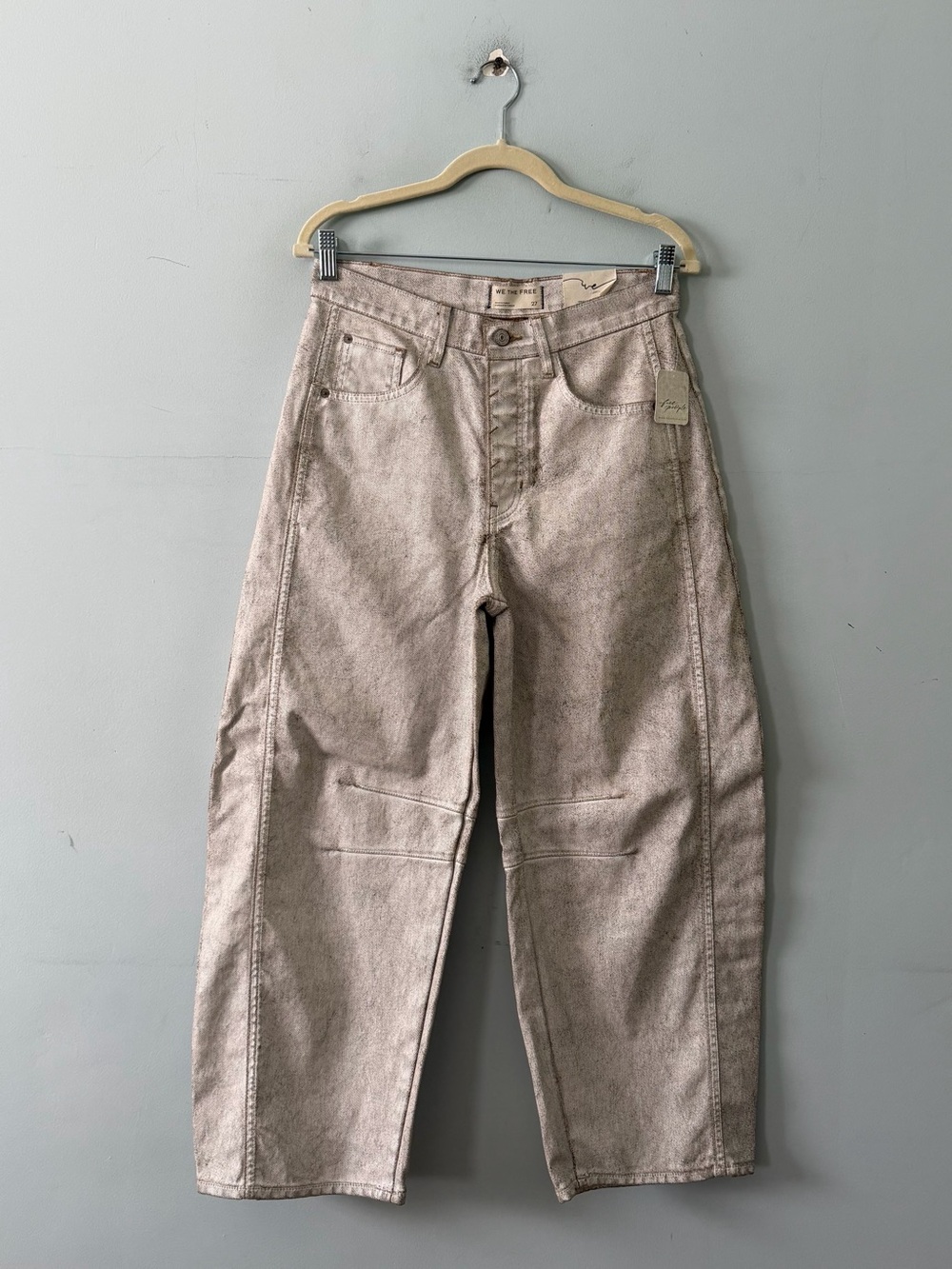 NWT Free People We The Free Good Luck White Coated Barrel Jeans - Picture 5 of 8